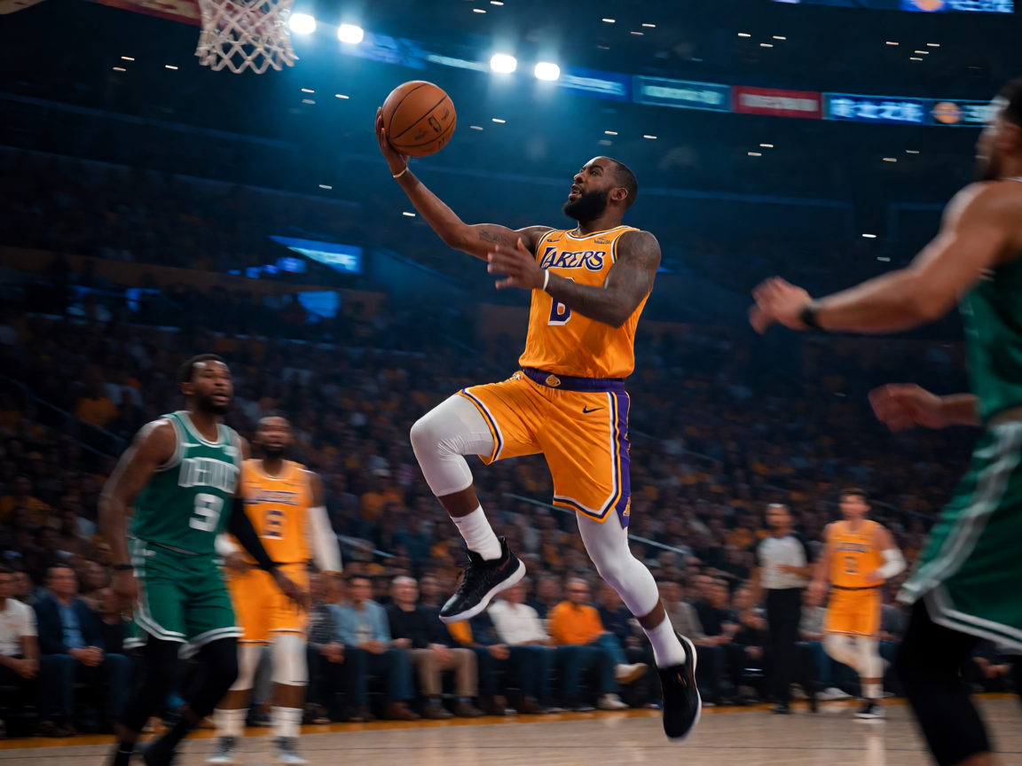 NBA季后赛激烈对抗，球员突破上篮