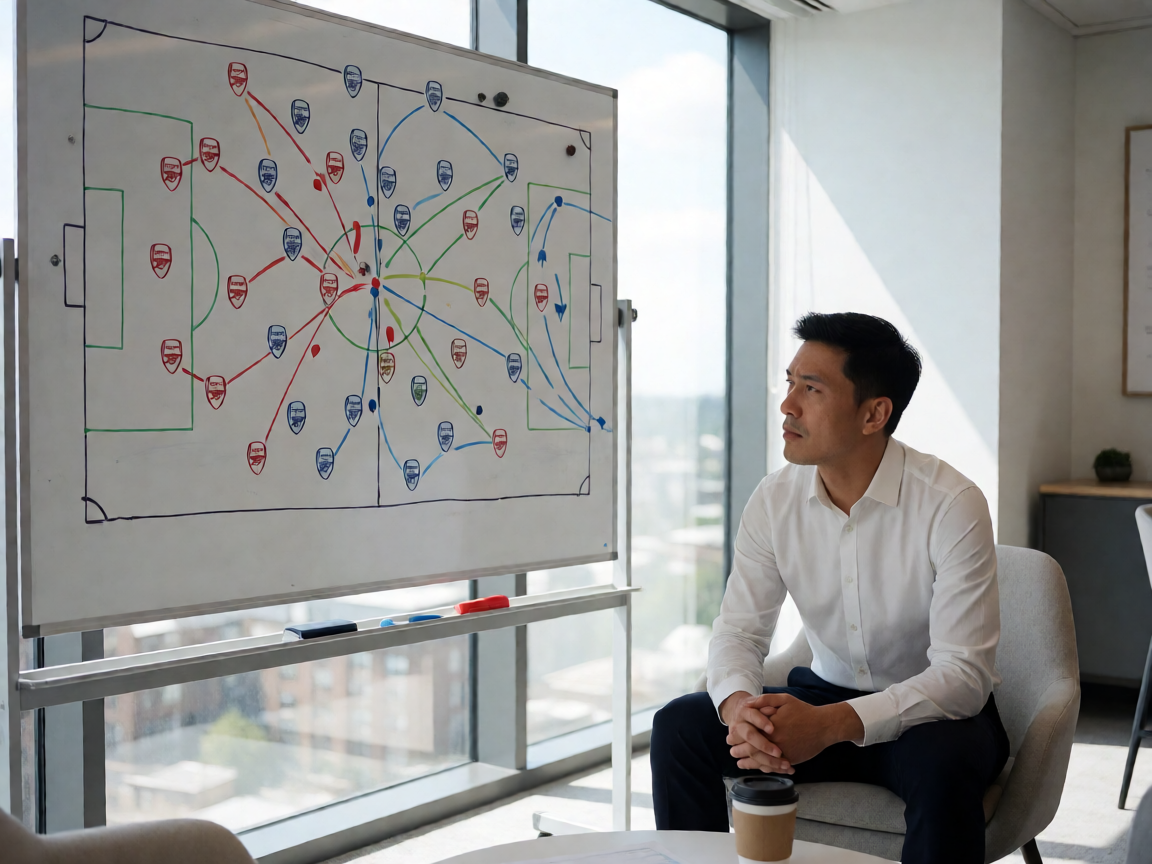 足球战术分析图示，展示阵型变化和跑位路线